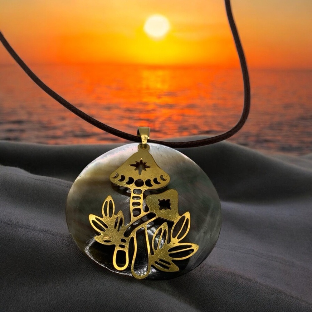 Gold and Shell Mushroom Pendant Necklace